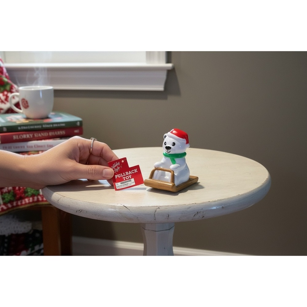Holiday Style Polar Bear Pullback Toy Sled Christmas Kids Fun
